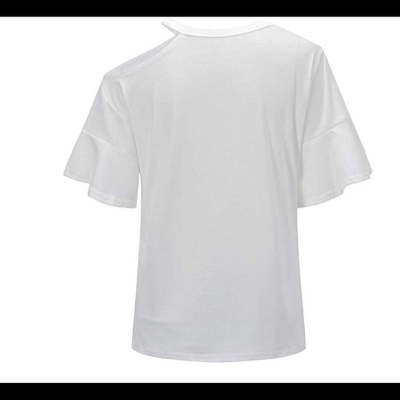 White ruffle sleeve t shirt - Picture 3 of 5